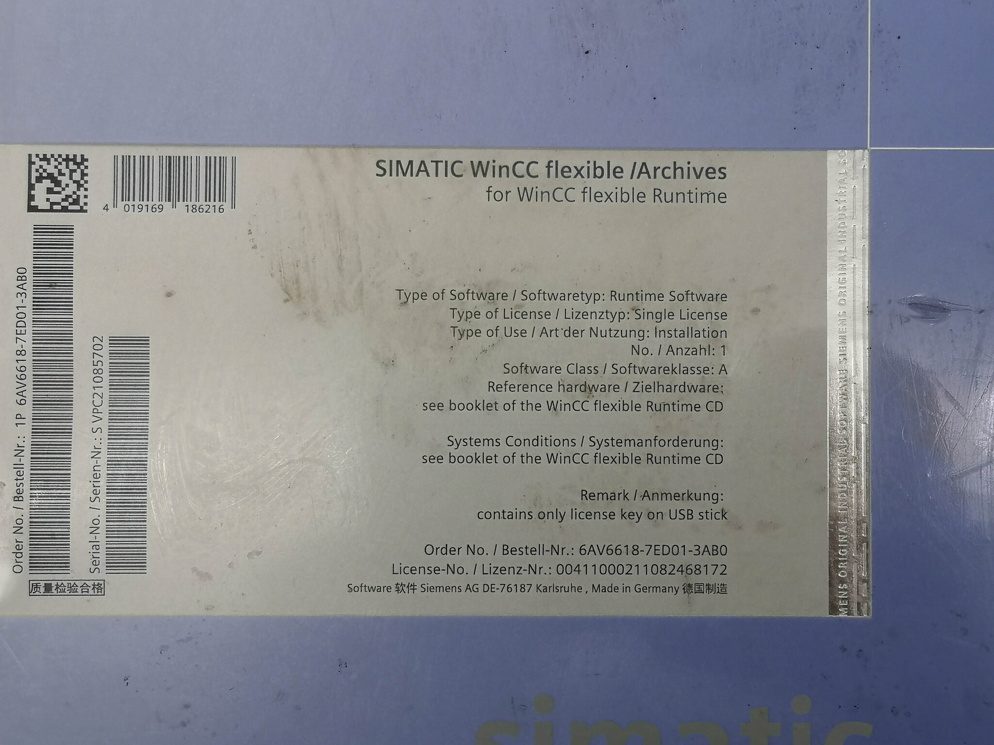 Программное обеспечение Siemens 6AV6618-7ED01-3AB0 Simatic wincc
