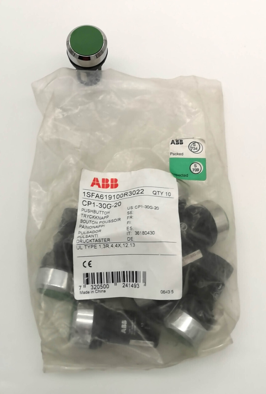 Кнопка зеленая без фиксации ABB CP1-30G-20 (2НО, компактная, 2НО) 1SFA619100R3022