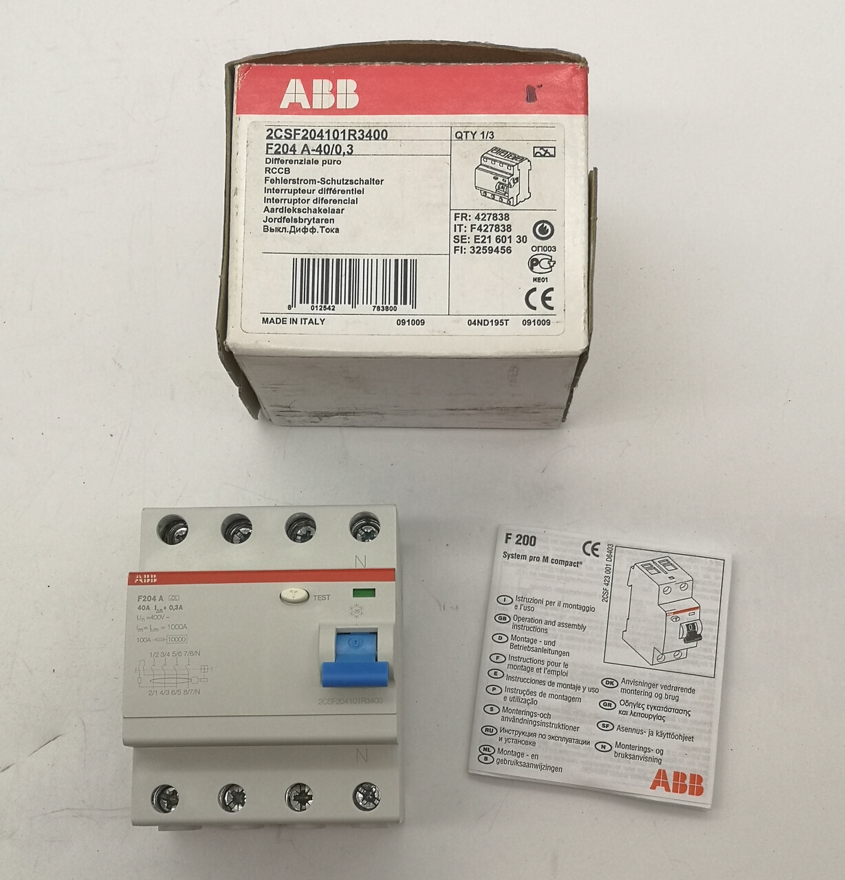 УЗО 4п. 40/0,3 А, ТИП А ABB F204 A-40/0,3 2CSF204101R3400