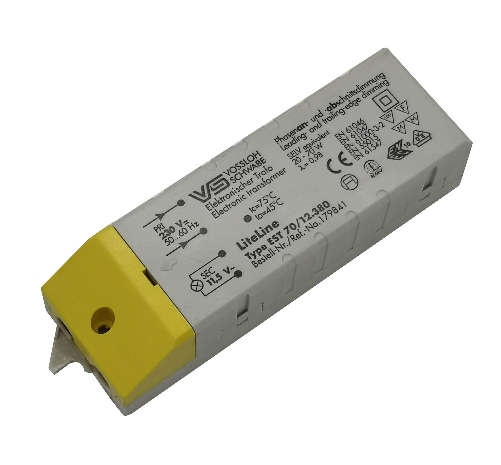Трансформатор Электронный ЭПРА Vossloh Schwabe Type EST 70/12.380 179841 20-70W 230V 11.5V (--)