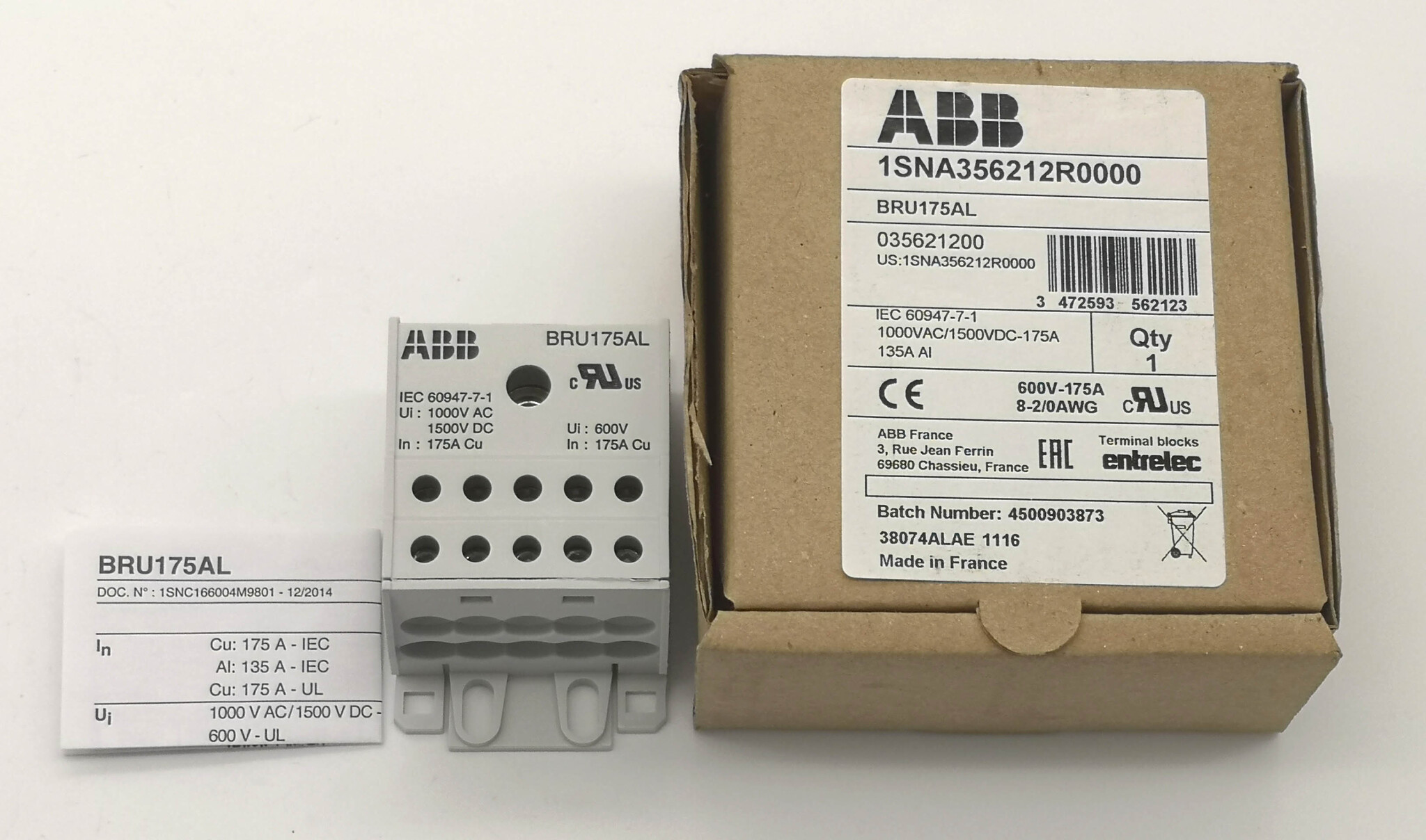 Распределительный блок ABB BRU175AL 175AL, 175А 1-полюсный, 1SNA356212R0000