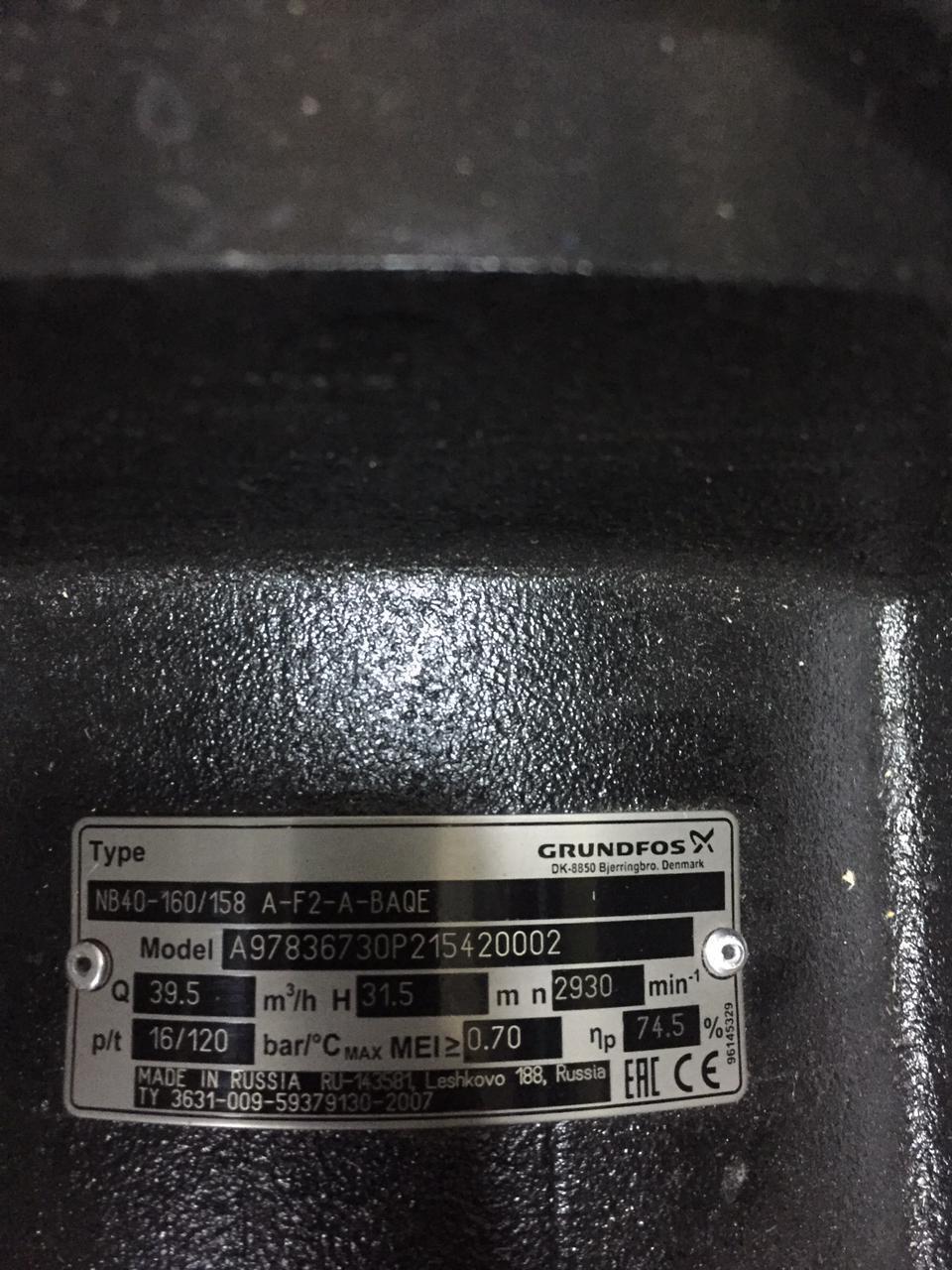 Насос промышленный Grundfos NB 40-160/158 BAQE, 5,5 кВт, 3х400 В, 2900 об/мин, чугун