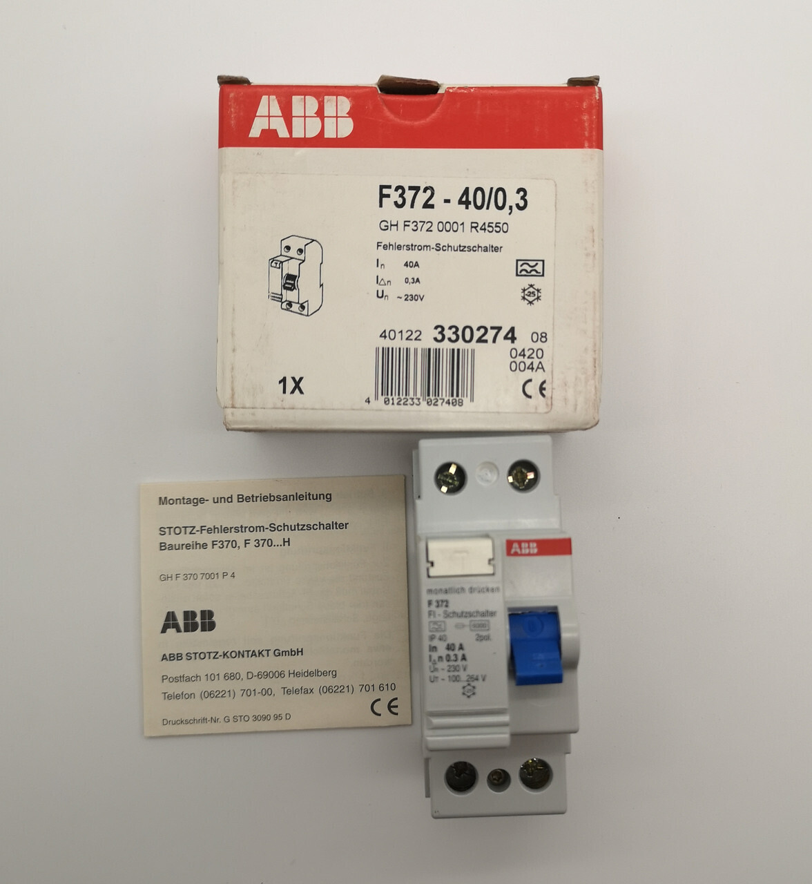 УЗО 2-полюсный 40А, ток утечки - 300мА ABB F372/40/03 сн GHF3720001R4550