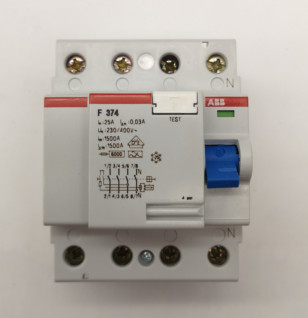 УЗО 4-полюсный 25А, ток утечки - 30мA ABB F374/25/0.03 сн(374)