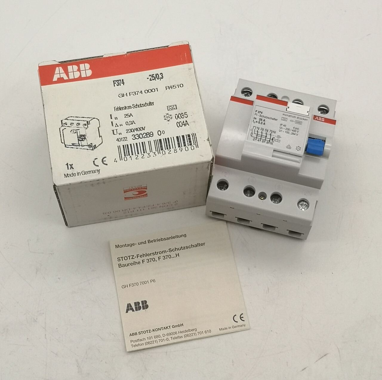 УЗО 4-полюсный 25А, ток утечки - 300мА ABB F374/25/0.3 сн GHF3740001R4510