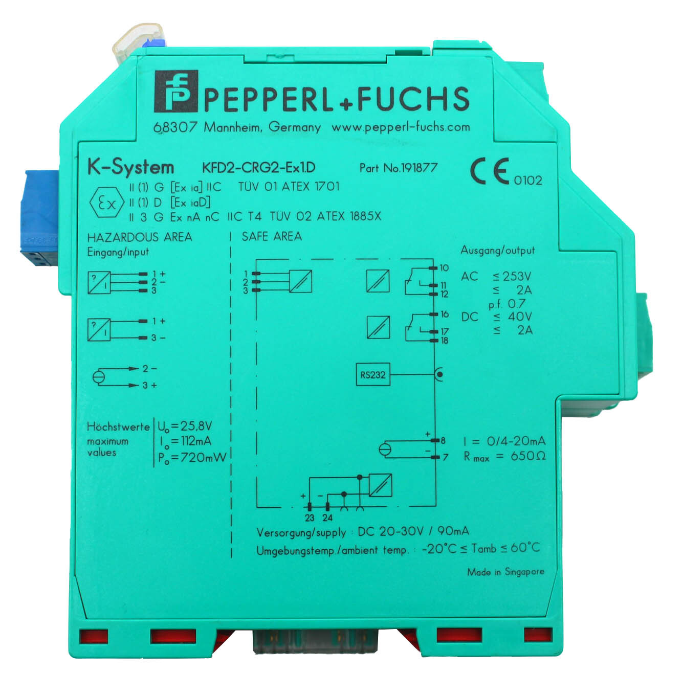 Барьер искрозащиты Pepperl+Fuchs KFD2-CRG2-Ex1D Трансмиттер 191877, D-68307
