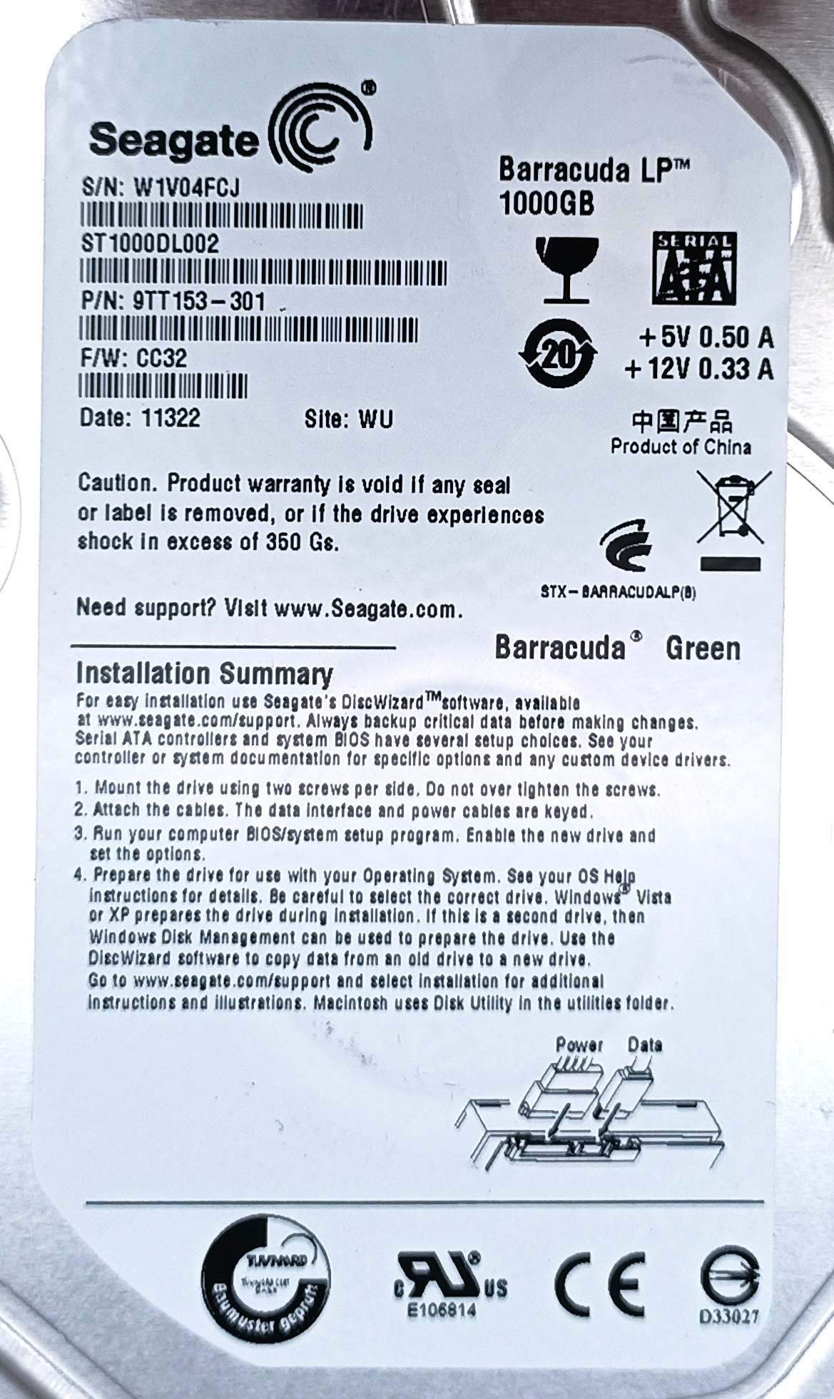 Жёсткий диск HDD Seagate Barracuda ST1000DL002, 1TB