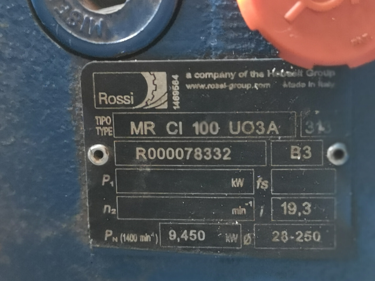 Мотор редуктор коническо-цилиндрический ROSSI MR CI 100 UO3A 313 B3 с электродвигателем HBZ 00LA4 B5 2.2 кВт