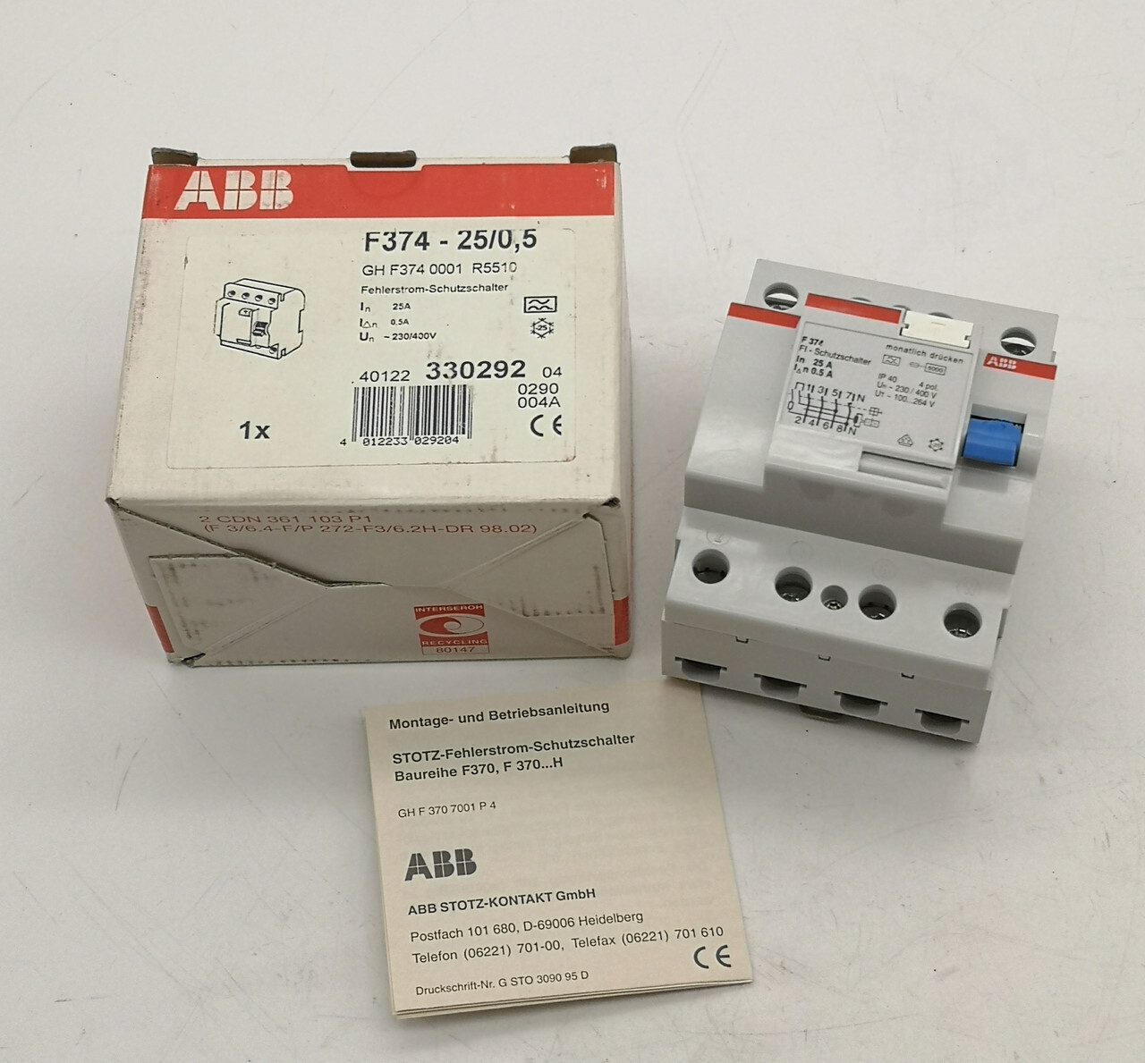 УЗО 4-полюсный 25А, ток утечки - 500мА ABB F374/25/0.5 сн GHF3740001R5510