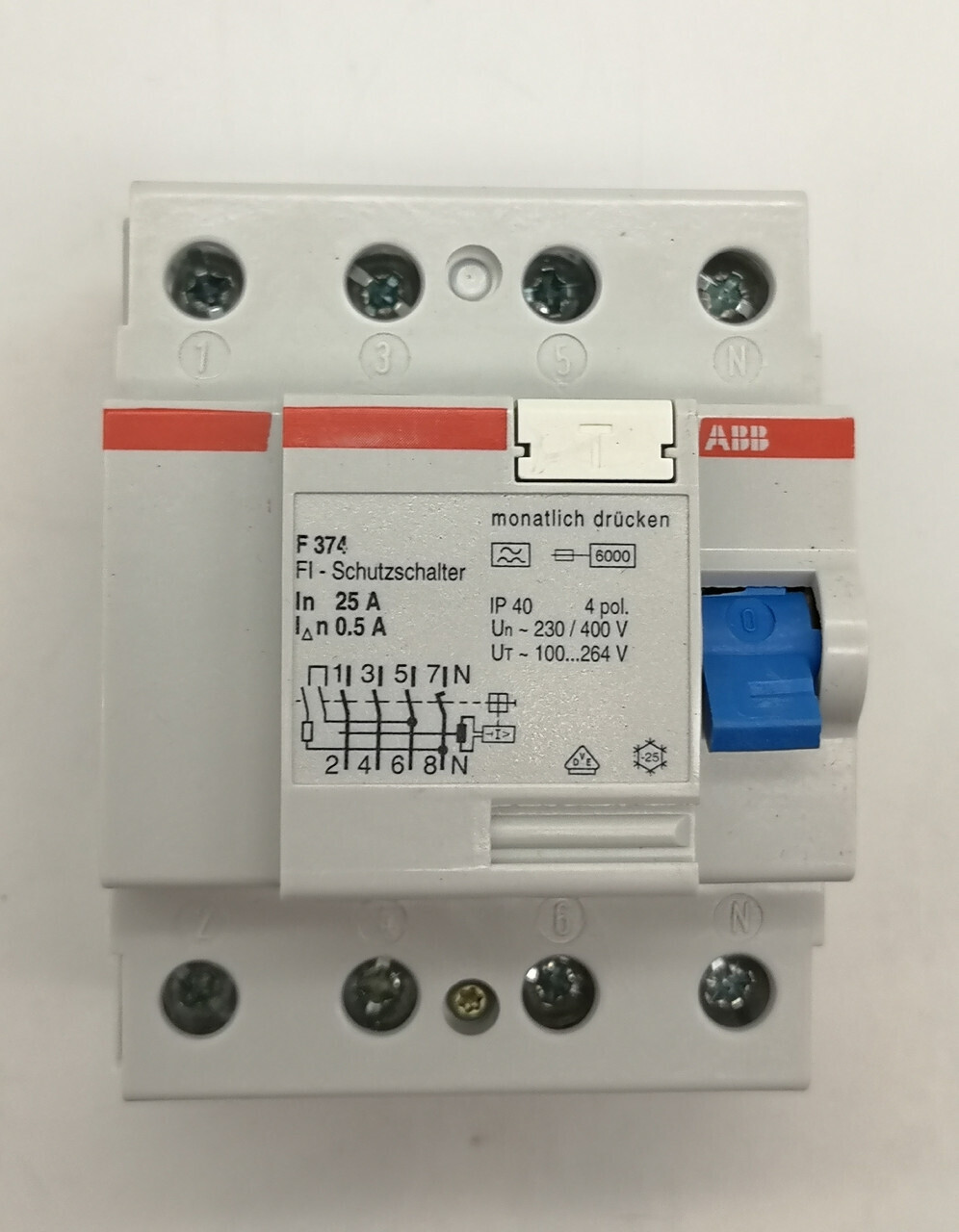 УЗО 4-полюсный 25А, ток утечки - 500мА ABB F374/25/0.5 сн GHF3740001R5510