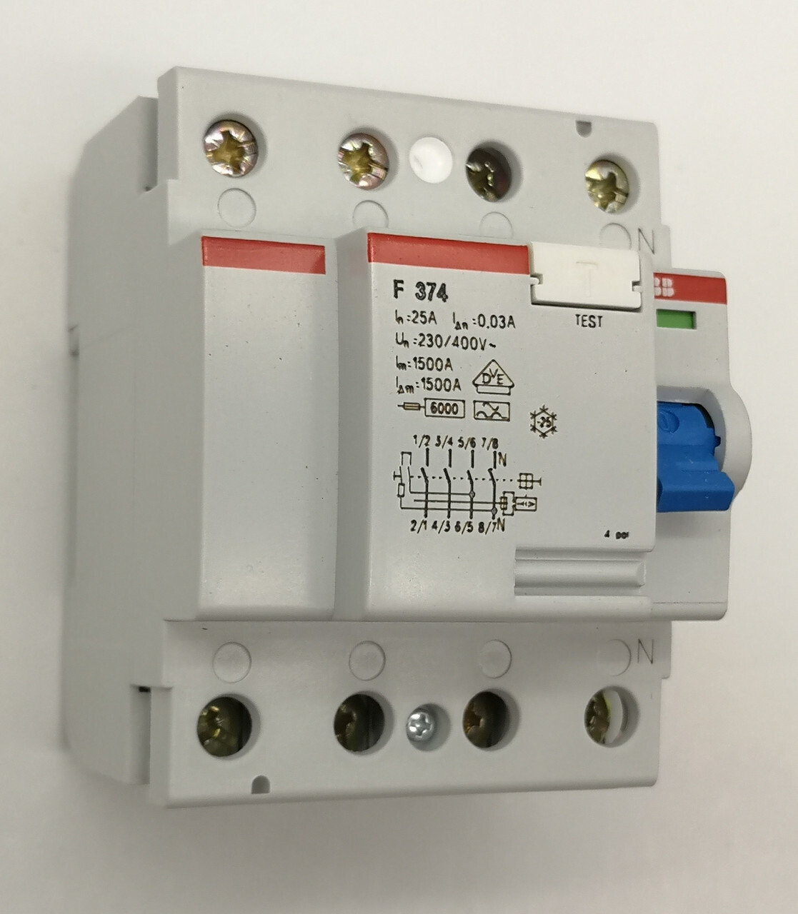 УЗО 4-полюсный 25А, ток утечки - 30мA ABB F374/25/0.03 сн(374)