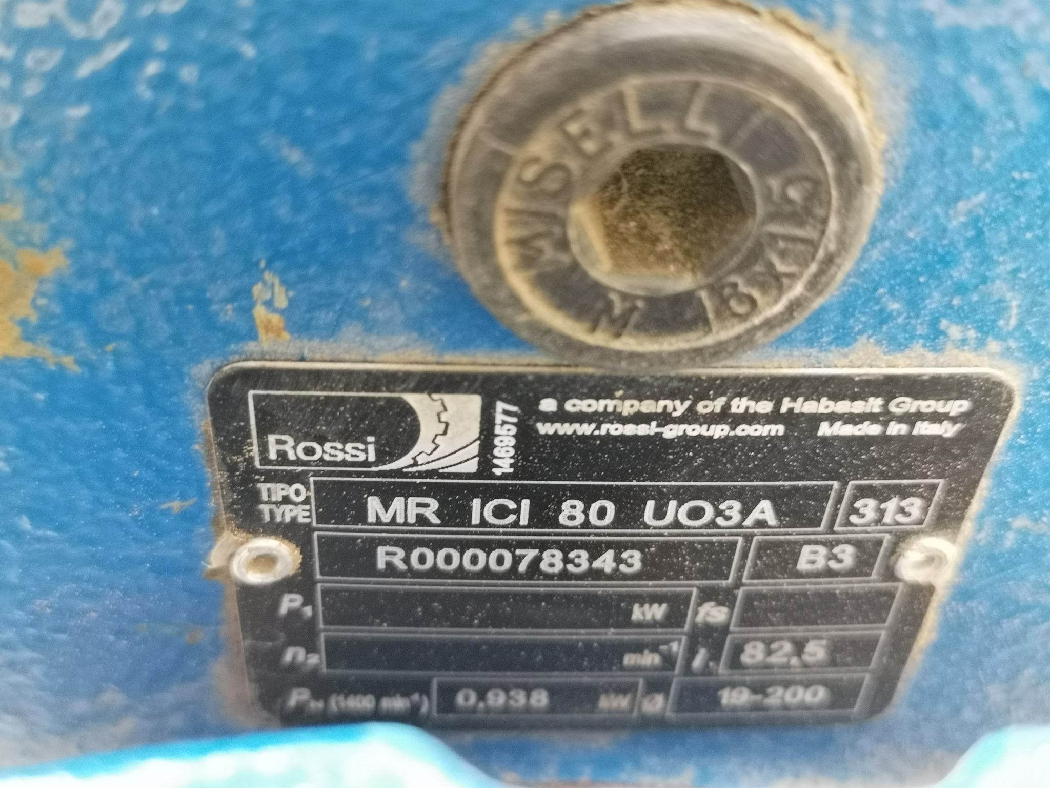 Мотор редуктор коническо-цилиндрический ROSSI MR ICI 80 UO3A 312 B3 c электродвигателем HBZ 80B 4 B5 0.75 кВт