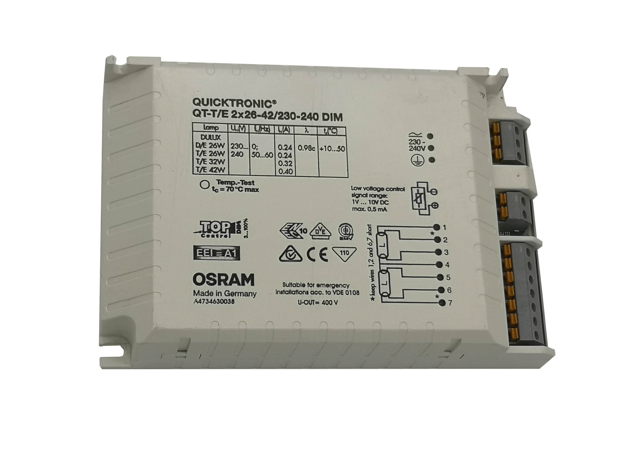 Пускорегулирующий аппарат OSRAM ЭПРА QUICKTRONIC QT-T/E 2X26-42/230-240 DIM  для люминесцентных ламп диммируемый (--)