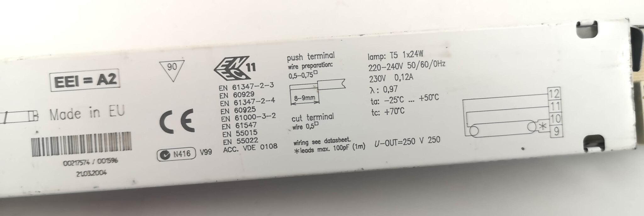 ЭПРА для T5 линейных люминесцентных ламп TRIDONIC.ATCO PC 1/24 T5 PRO Ip 22 087 891 (--)
