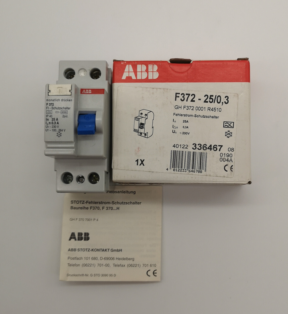 УЗО 2-полюсный 25А, ток утечки - 300мА ABB F372/25/0.3 сн GHF3720001R4510