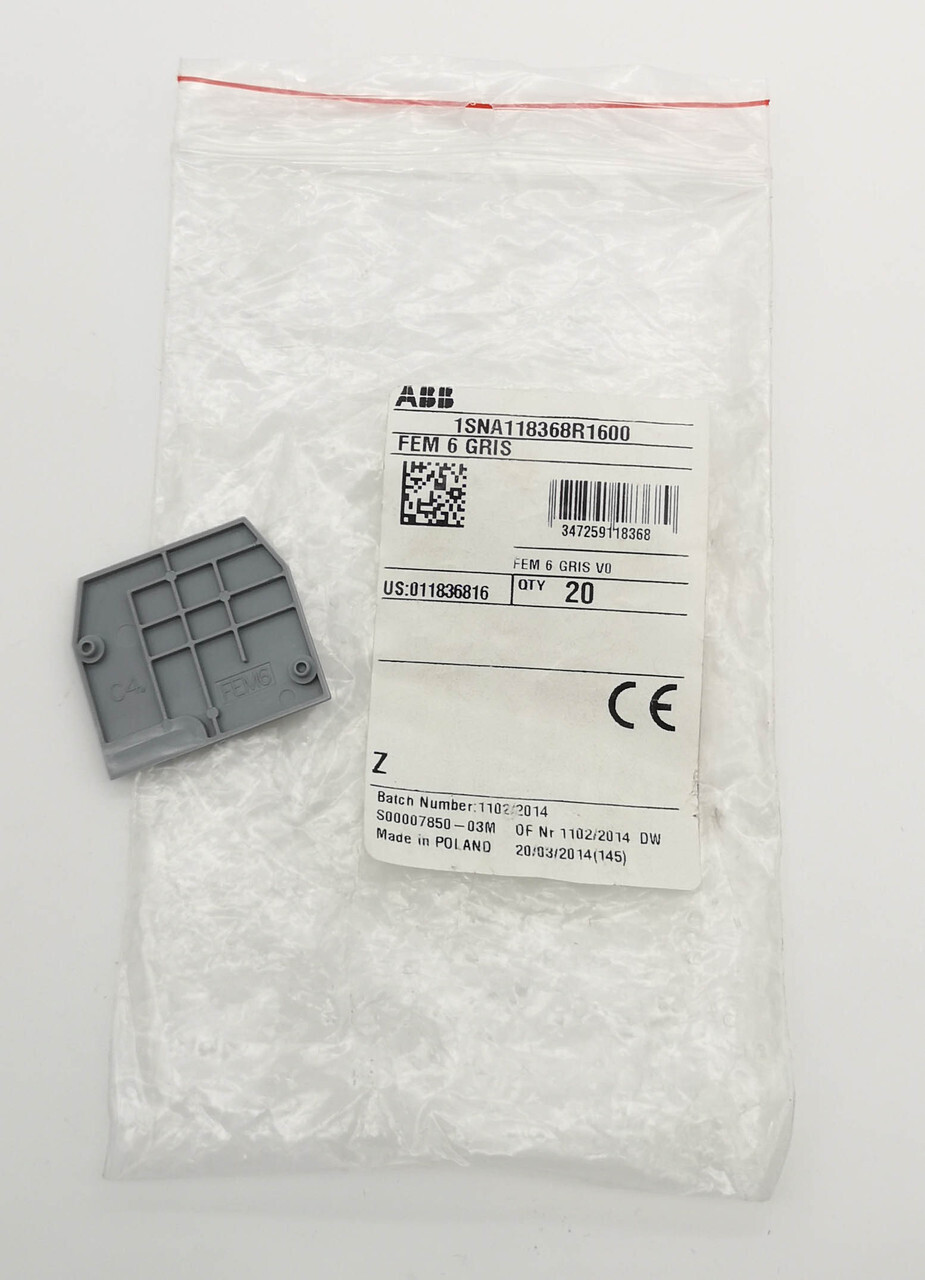 Торц. изолятор ABB FEM6 для MA2,5-M10 серый 1SNA118368R1600