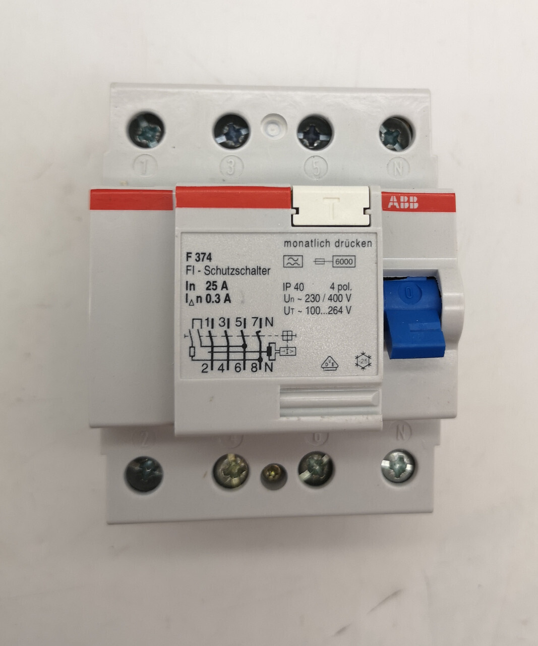 УЗО 4-полюсный 25А, ток утечки - 300мА ABB F374/25/0.3 сн GHF3740001R4510
