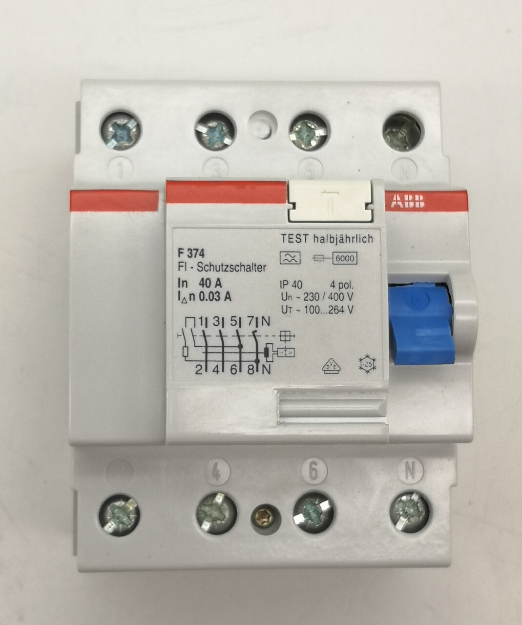УЗО 4-полюсный 40А, ток утечки - 30мА ABB F374/40/0.03 сн GHF37400012550