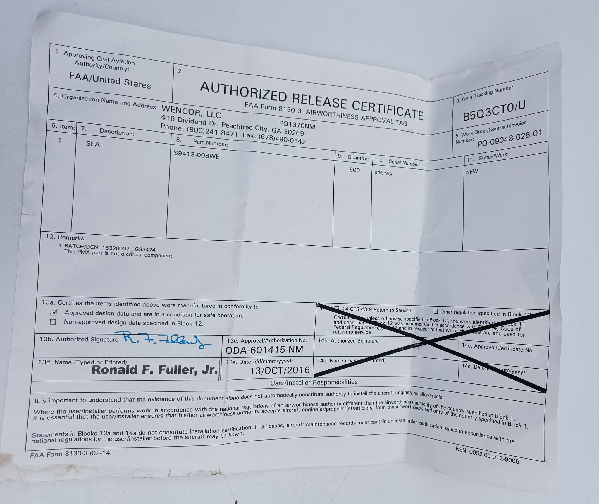 Кольцо уплотнительное S9413-008WE